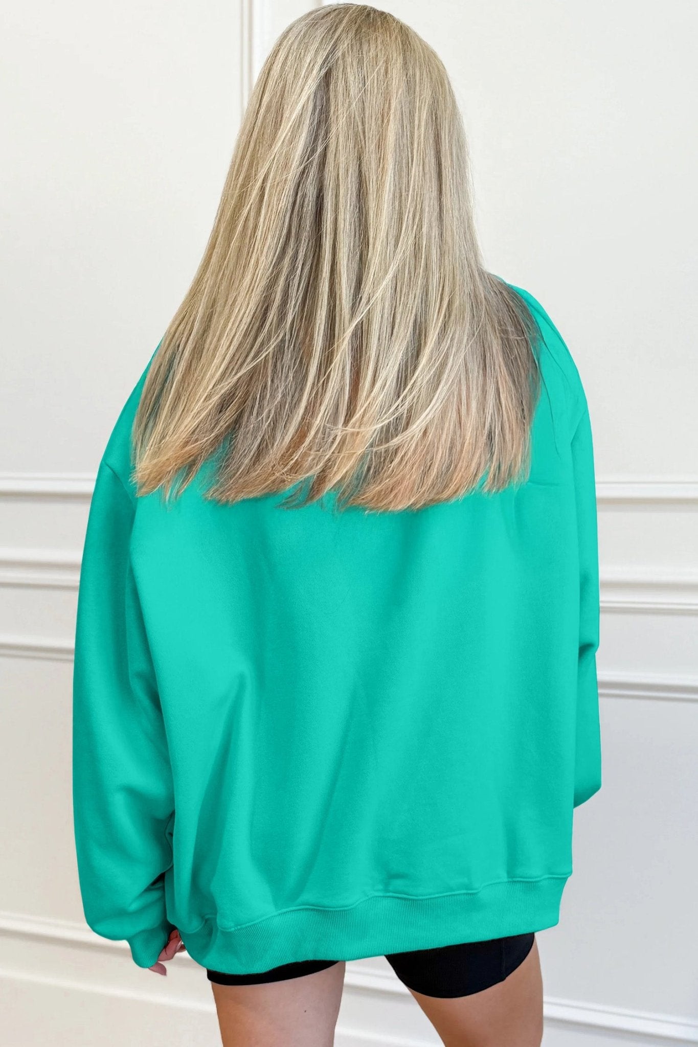 Sea Green Oversize Blessed Embroidered Mock Neck Sweatshirt - LiberTees for All