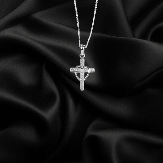 Silver Plated Cross Draped Heart Necklace - LiberTees for All