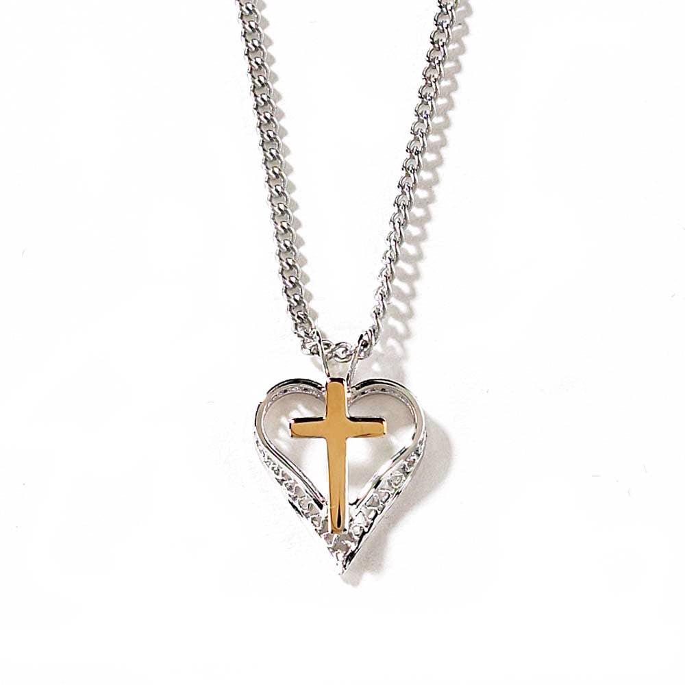 Silver Plated Filigree Heart With Gold Plated Cross Necklace - LiberTees for All