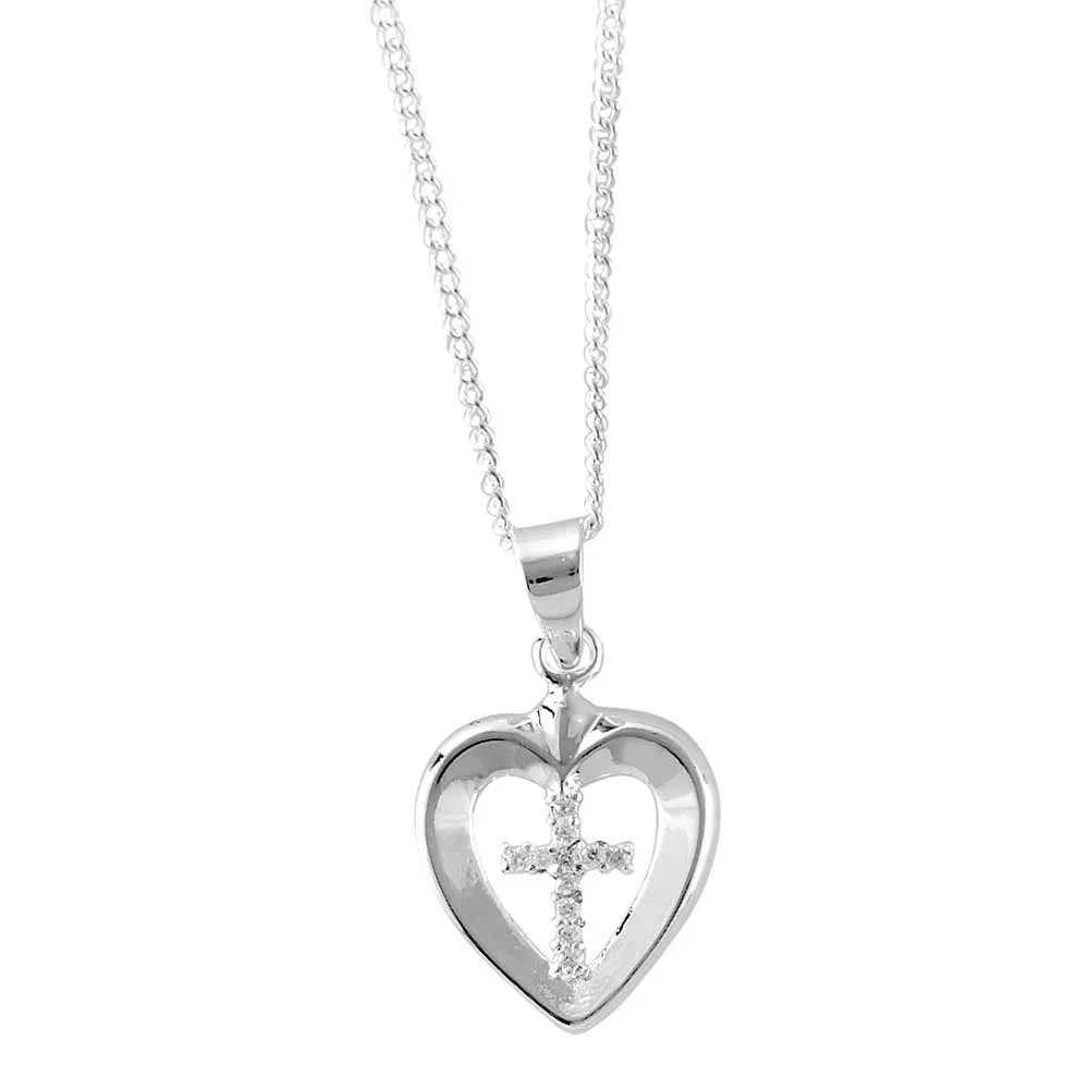 Silver Plated Heart Cross With Stones Necklace - LiberTees for All