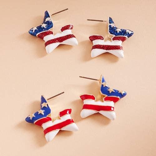 Star Enamel American Flag Post Pin Hoop Earrings - LiberTees for All