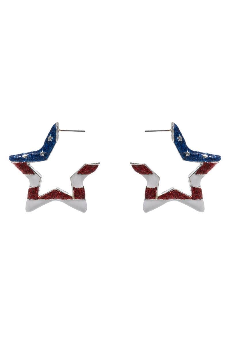 Star Enamel American Flag Post Pin Hoop Earrings - LiberTees for All