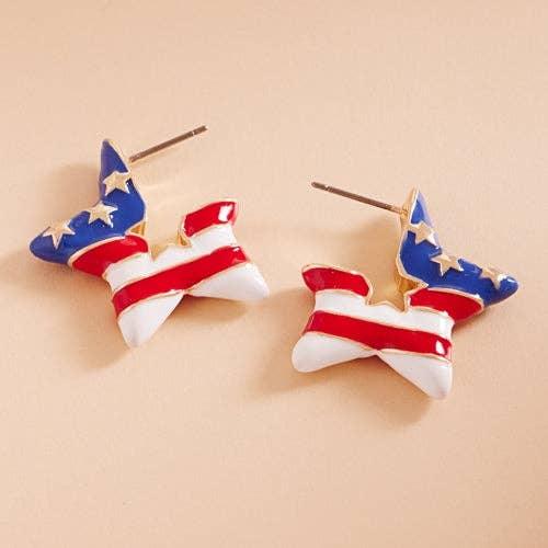 Star Enamel American Flag Post Pin Hoop Earrings - LiberTees for All