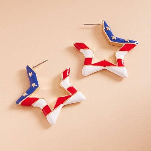 Star Enamel American Flag Post Pin Hoop Earrings - LiberTees for All