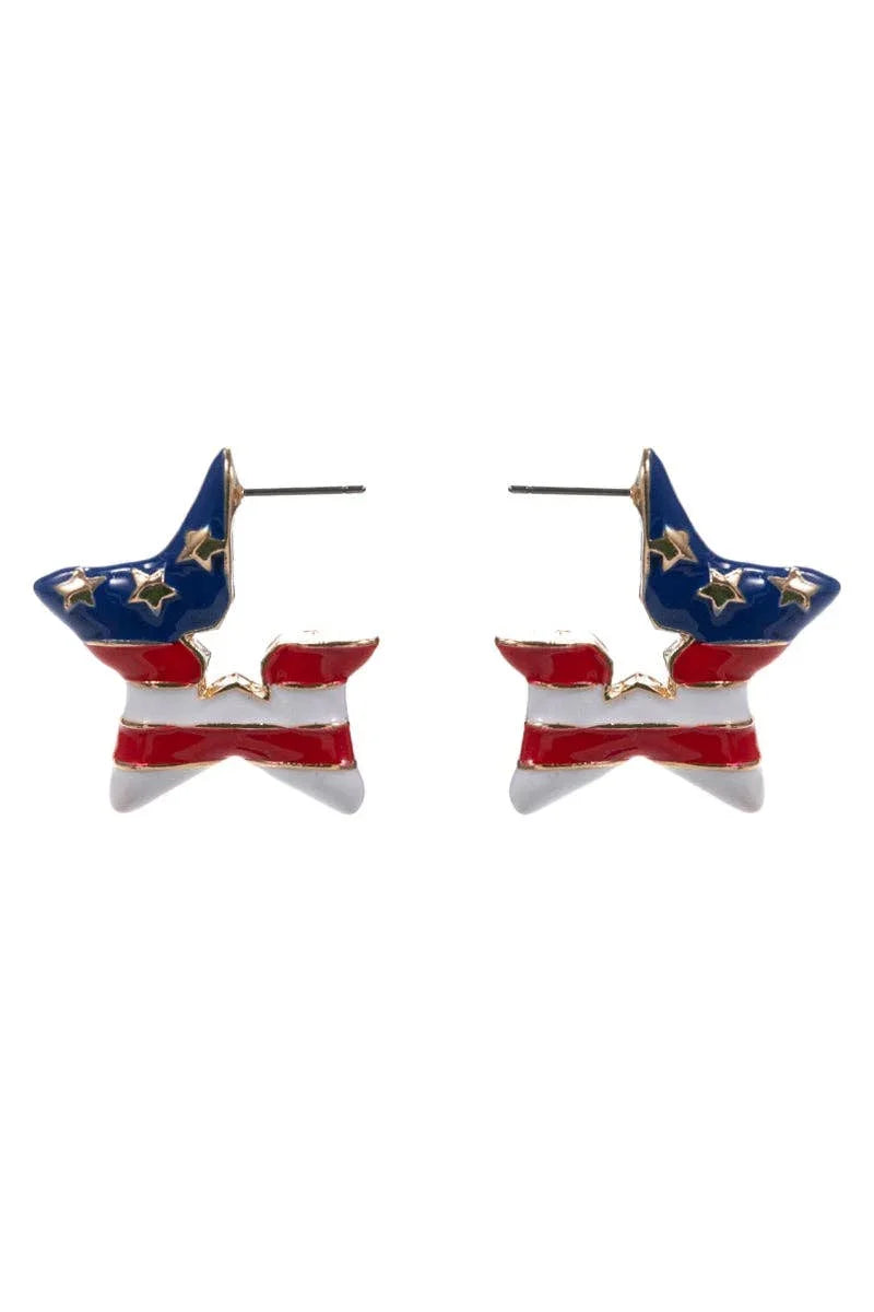 Star Enamel American Flag Post Pin Hoop Earrings - LiberTees for All