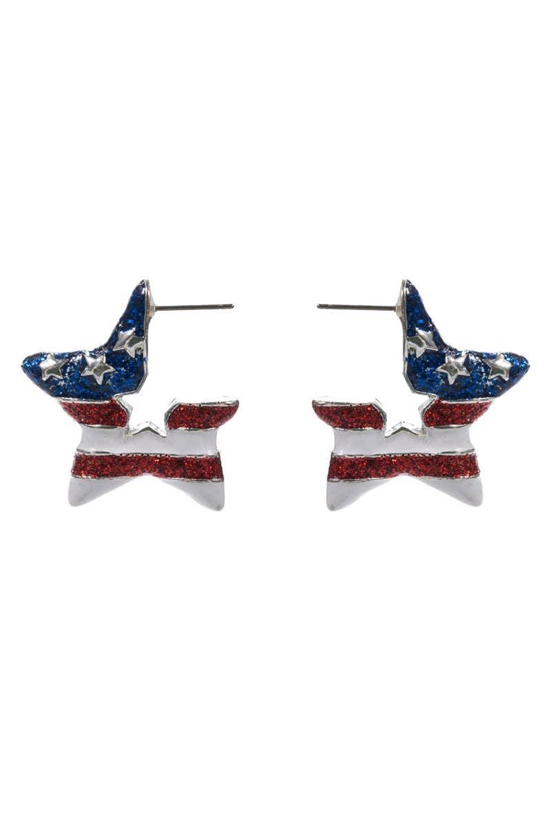 Star Enamel American Flag Post Pin Hoop Earrings - LiberTees for All