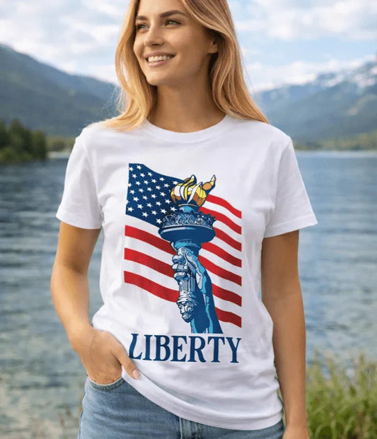 Statue of Liberty and American Flag Patriotic Tee - LiberTees for All