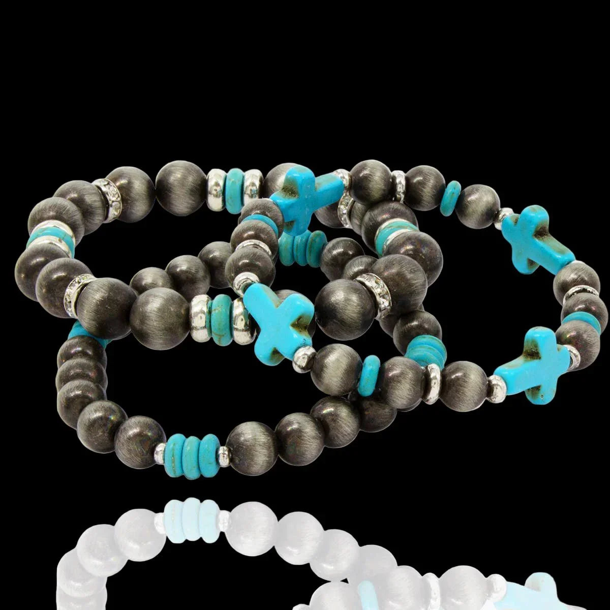 Turquoise Cross Western Pearl Stackable Stretch Bracelet - LiberTees for All