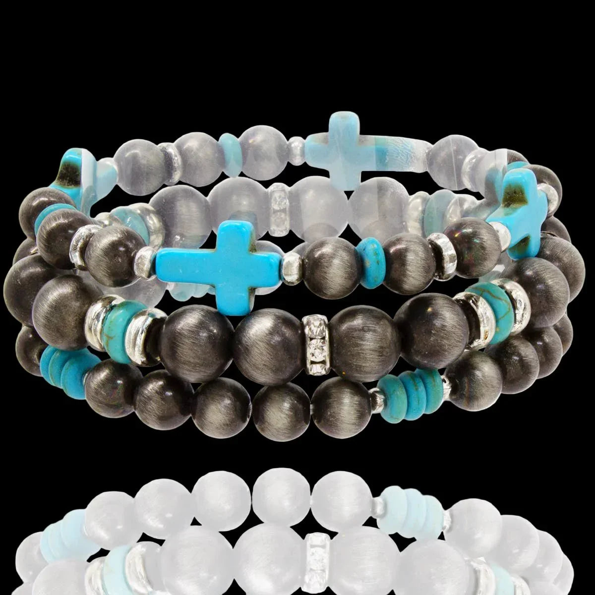 Turquoise Cross Western Pearl Stackable Stretch Bracelet - LiberTees for All