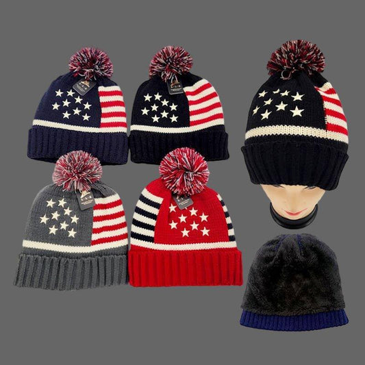 USA Flag Beanie with Pom Pom - LiberTees for All
