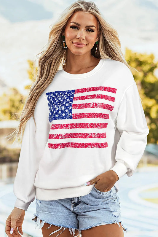 White American Flag Graphic Drop Shoulder Loose Sweatshirt - LiberTees for All