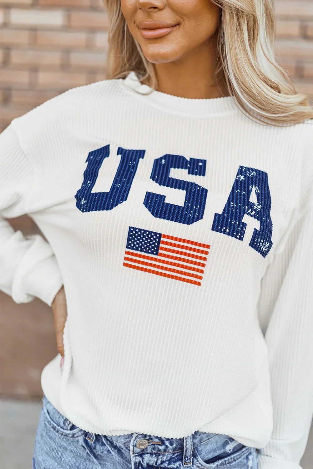 White USA Flag Corded Graphic Sweatshirt - LiberTees for All