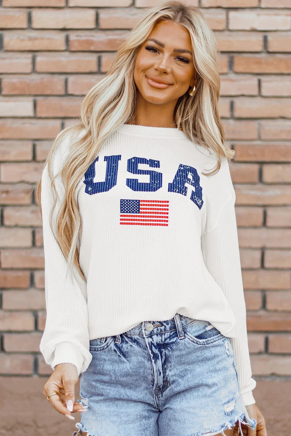 White USA Flag Corded Graphic Sweatshirt - LiberTees for All