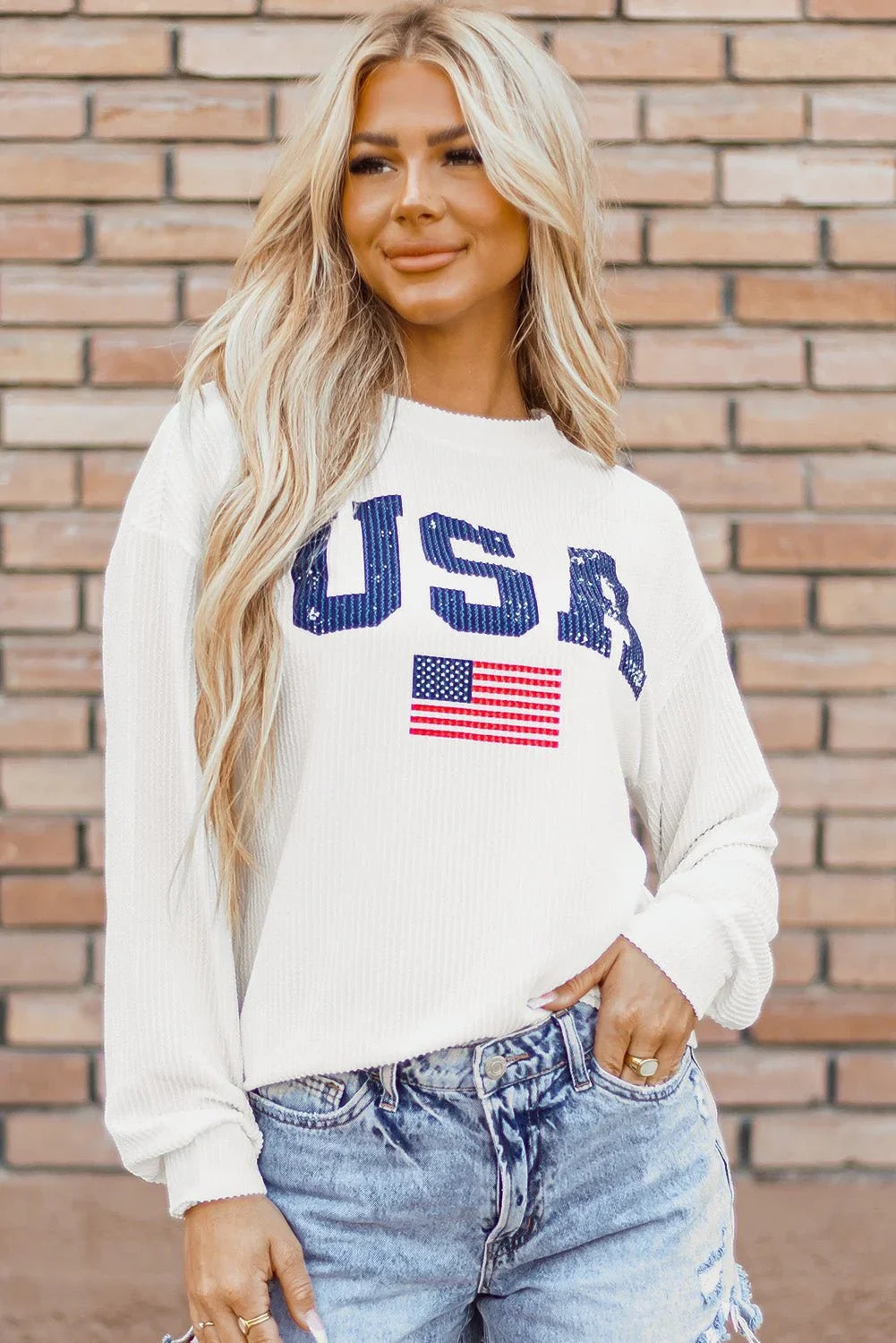 White USA Flag Corded Graphic Sweatshirt - LiberTees for All
