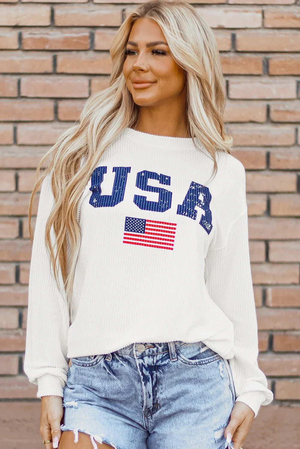 White USA Flag Corded Graphic Sweatshirt - LiberTees for All