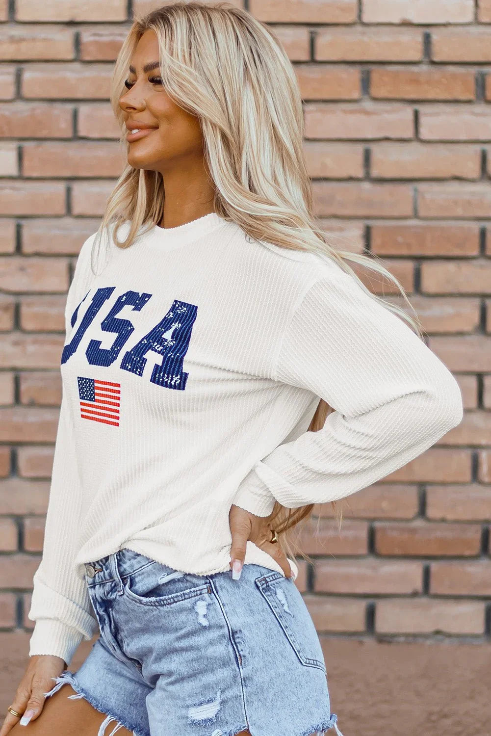 White USA Flag Corded Graphic Sweatshirt - LiberTees for All