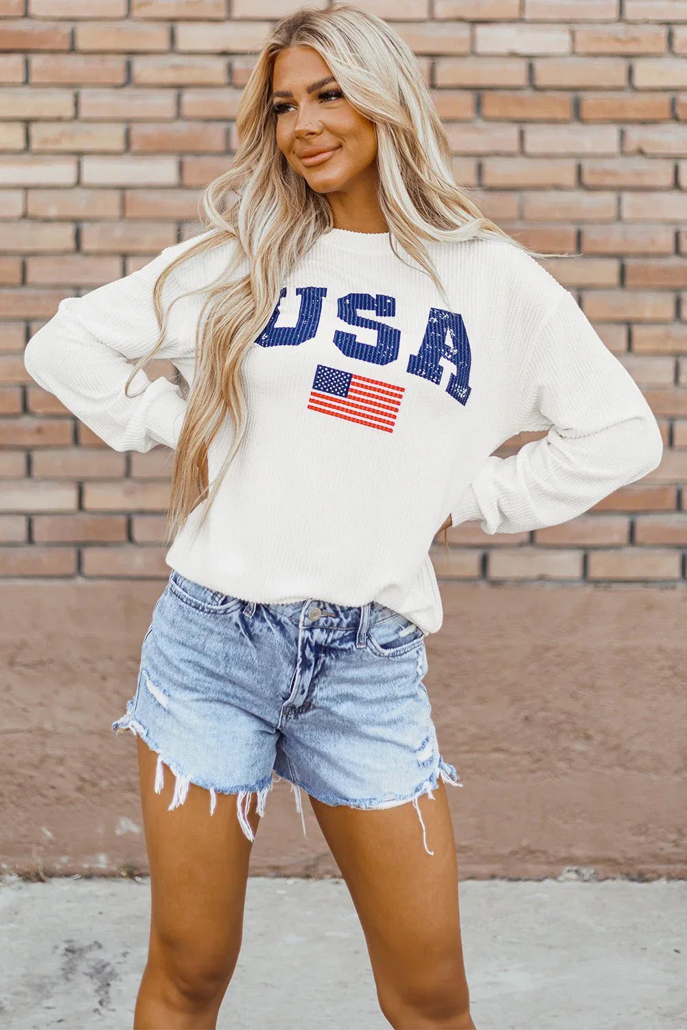 White USA Flag Corded Graphic Sweatshirt - LiberTees for All
