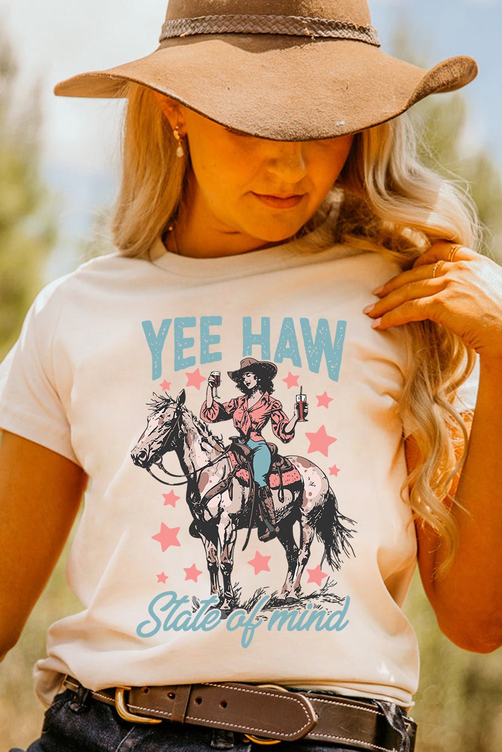 White YEE HAW State of mind Cowgirl Graphic Western Fashion Tee - LiberTees for All